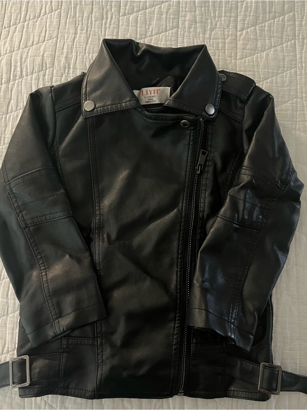 Kids Black Faux Leather Moto Jacket by LJYH